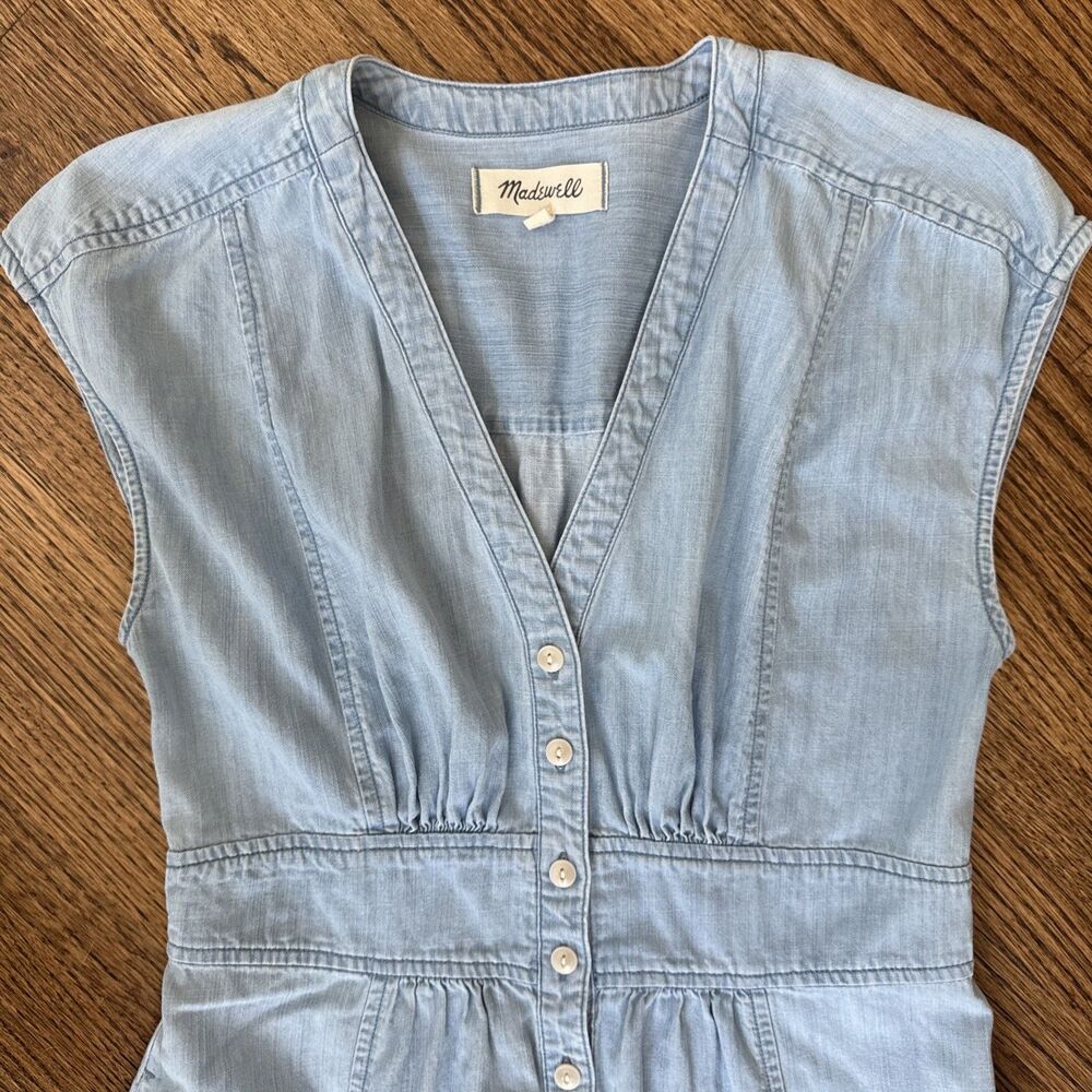 Madewell Light Blue Button-Front Cap - Sleeve Midi Dress- Size 00 - Picture 3 of 6